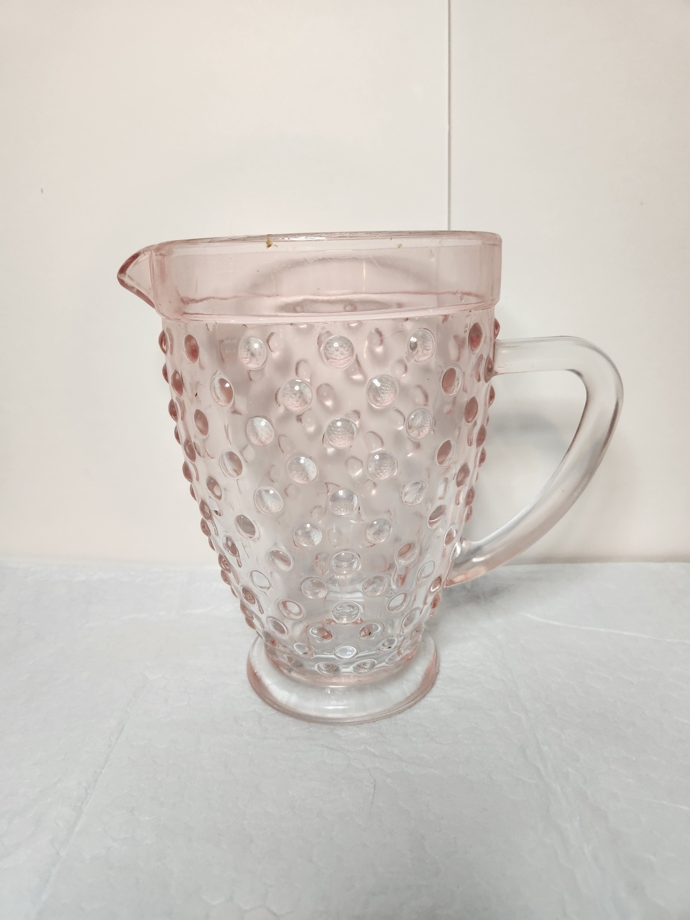 VTG Pink Depression Hobnail Glass Pitcher  7.5" H X 6" L X 5.5" W.